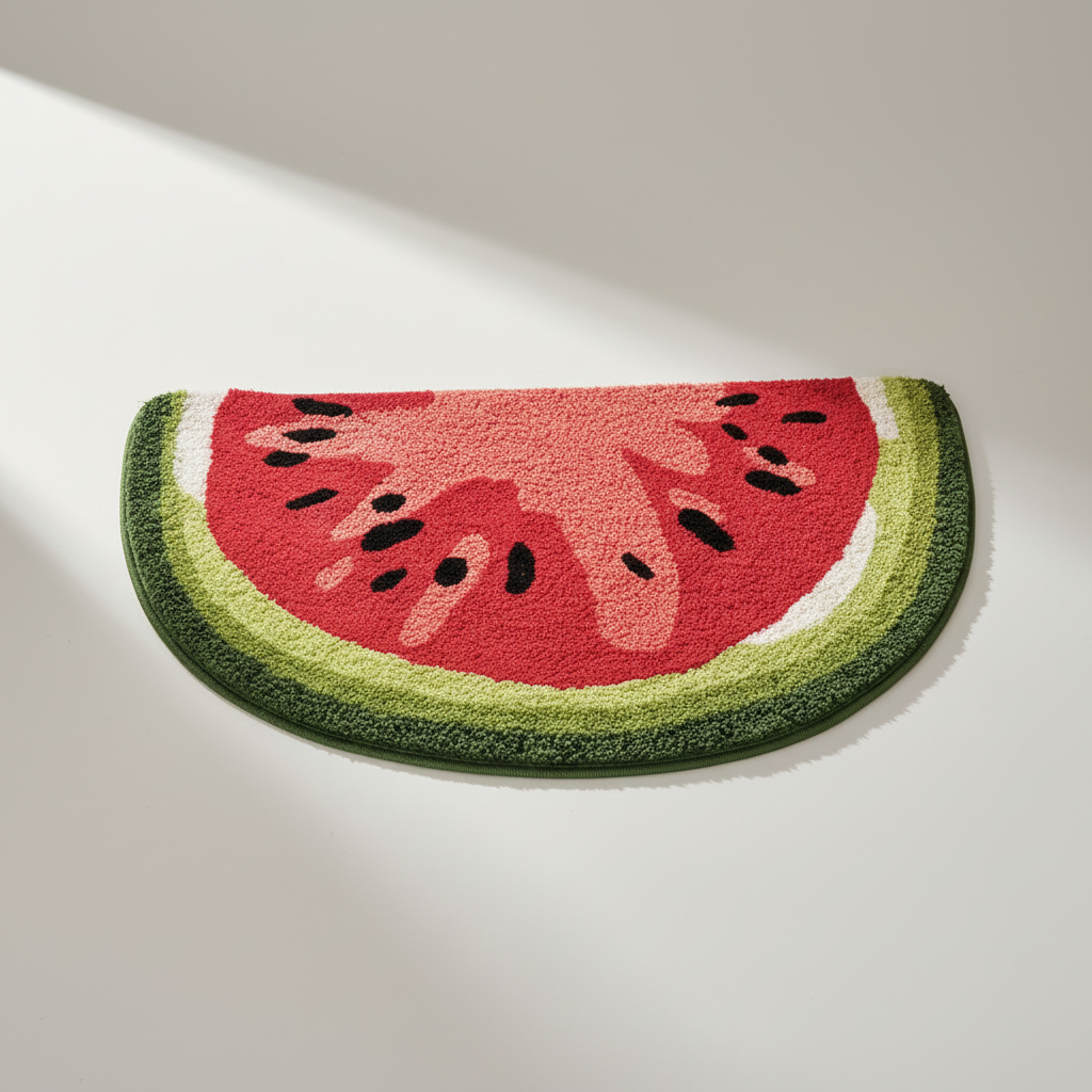 Fruit Shaped Bath Rug in Ultra-Soft Microfiber | Non-Slip Backing, Quick-Drying and Washable | Orange or Watermelon