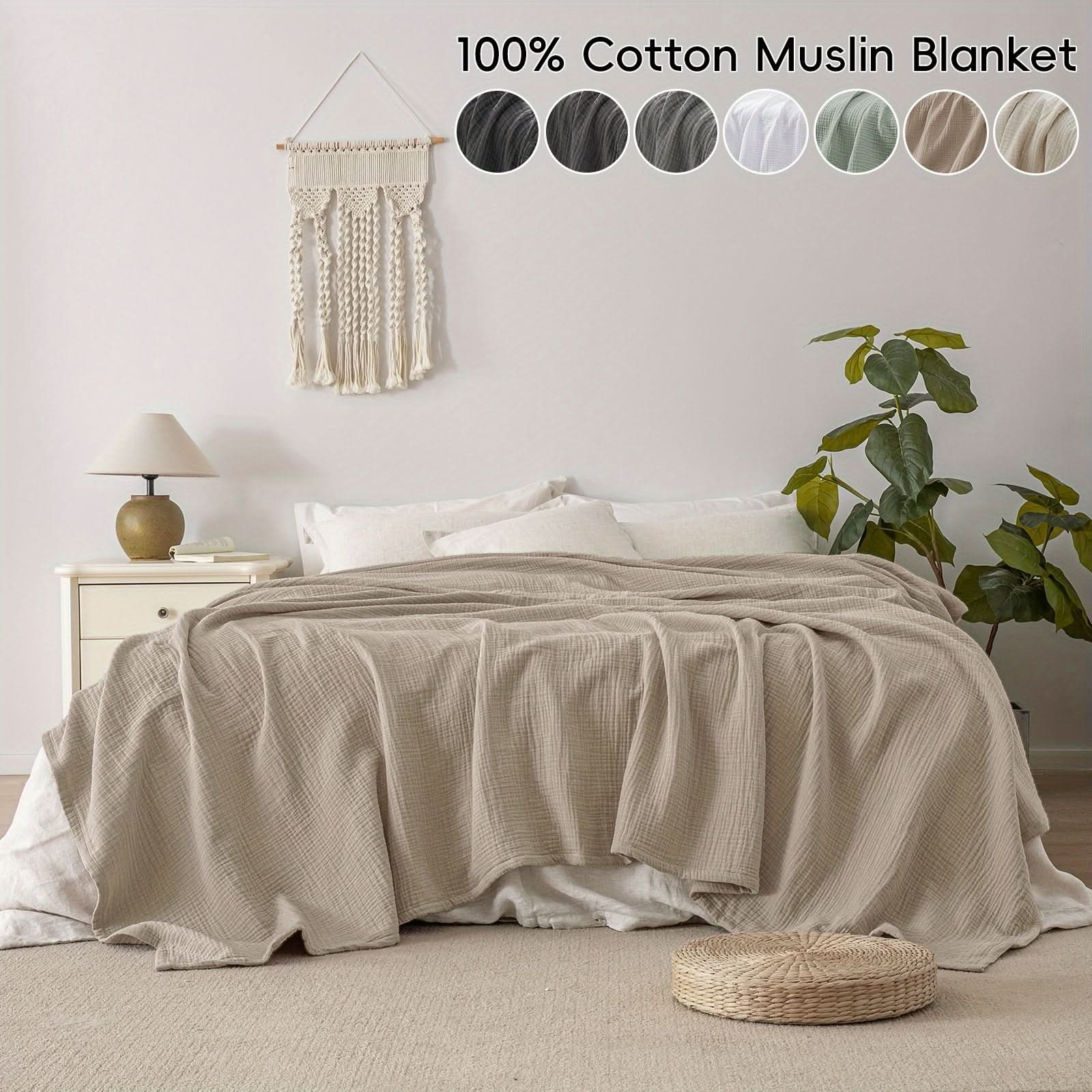 4-Layer Cotton Gauze Blanket | 6 Colors, 66.9-78.7 In Sizes | Ultra-Soft Breathable Throw for Bed, Sofa & Travel