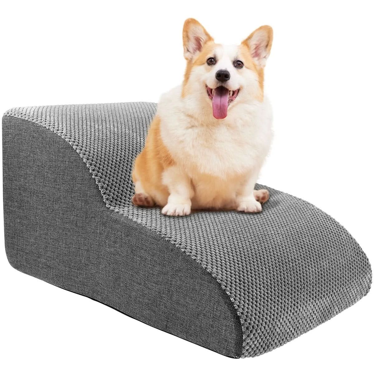 Soft Incline Pet Staircase | Foam Core with Non-Slip Base, 2 or 3-Step | Joint-Friendly Access to Beds and Sofas