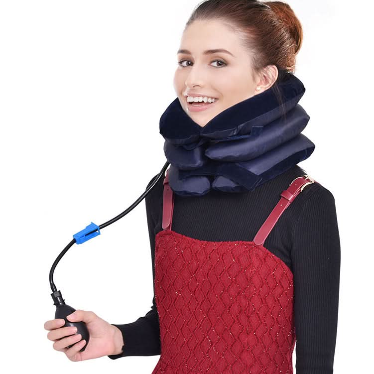 Inflatable Cervical Neck Stretcher Adjustable Traction | Blue & Coffee | Portable Pain Relief for Home, Office & Travel