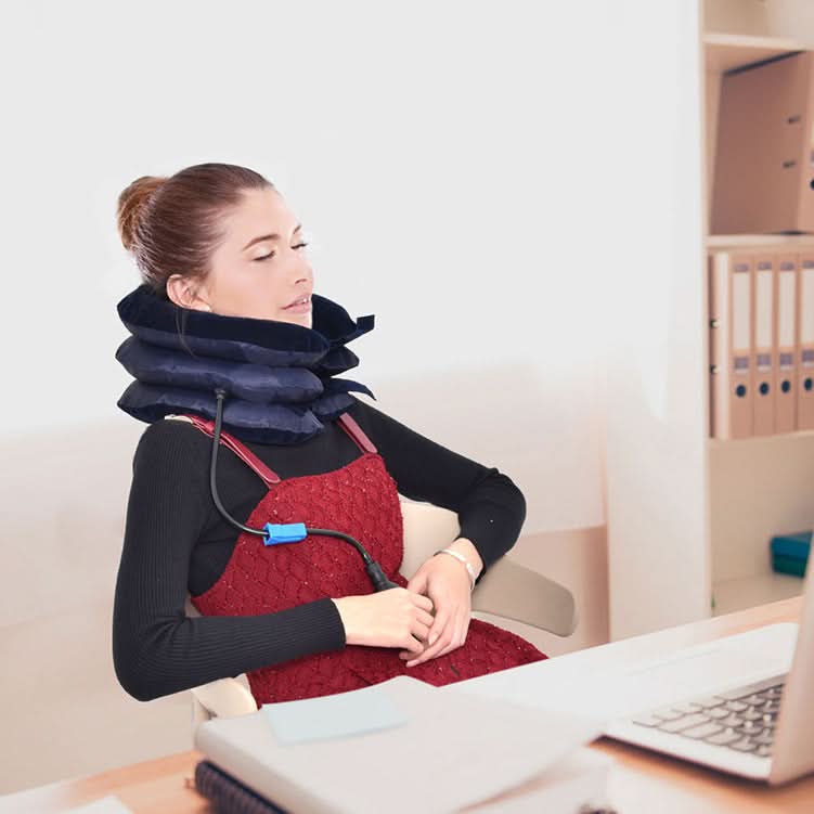 Inflatable Cervical Neck Stretcher Adjustable Traction | Blue & Coffee | Portable Pain Relief for Home, Office & Travel