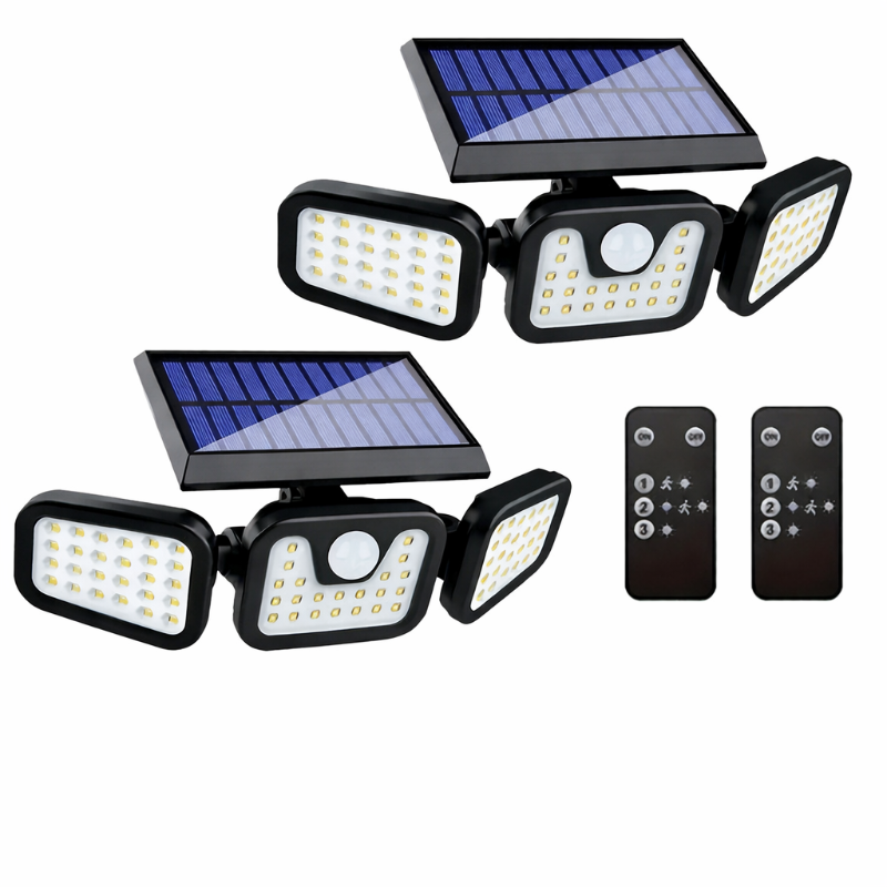 Two-pack of solar security floodlights with motion detection