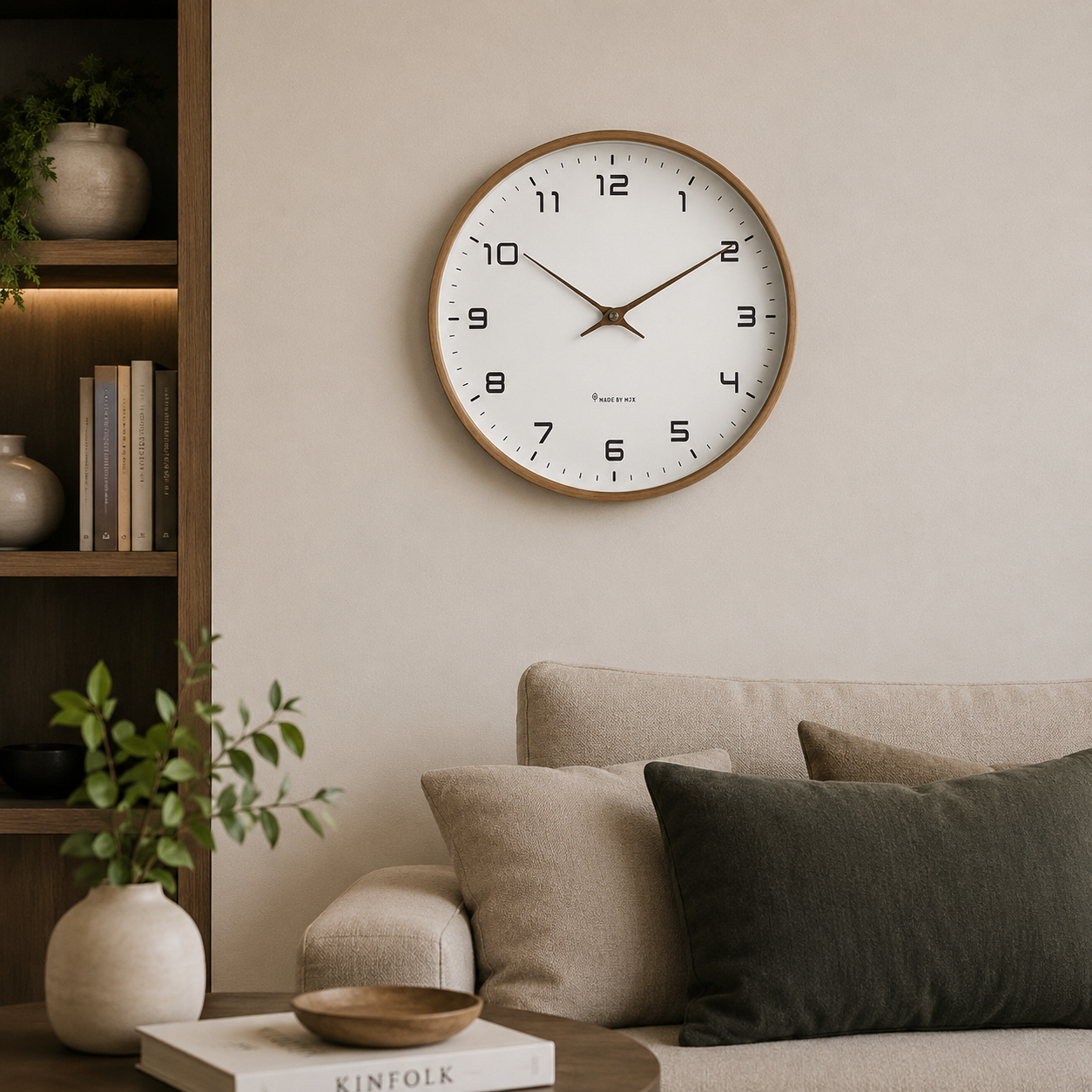 Scandinavian Solid Wood Wall Clock 25x25 & 30x30 cm | Brown or Cream | Silent Sweep Movement for Modern Home Decor