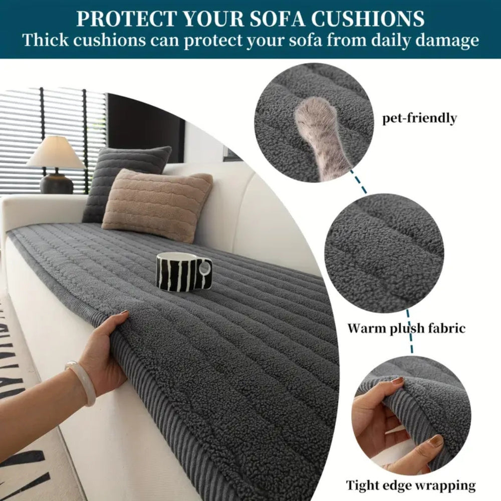 Plush Sofa Cover Thick Soft Slipcover