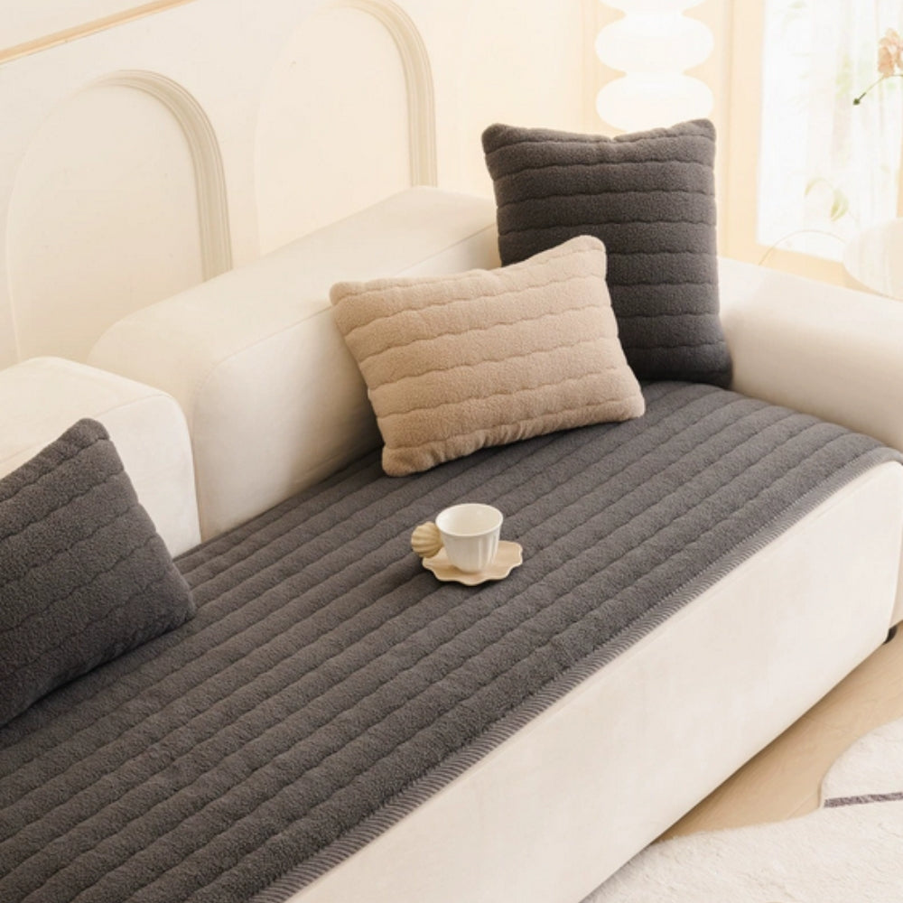 Plush Sofa Cover Thick Soft Slipcover
