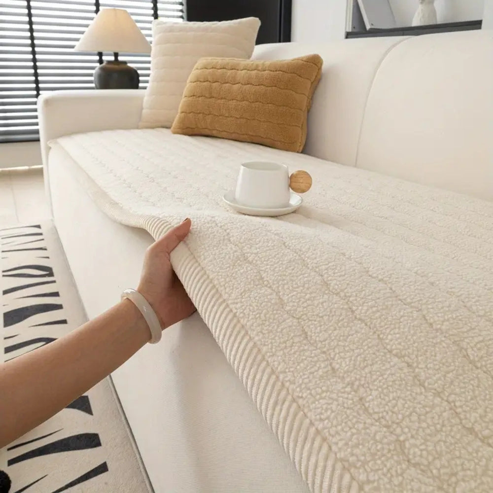 Plush Sofa Cover Thick Soft Slipcover