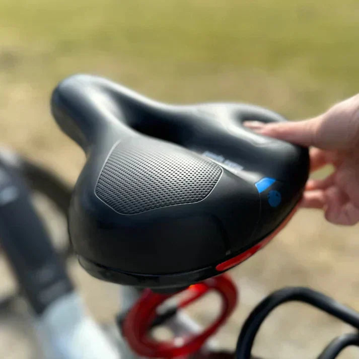 Wide Padded Comfort Saddle with a Luminous Rear Strip | Soft Cushioned Bike Accessories That Fit Any Standard Seatpost | Red or Blue