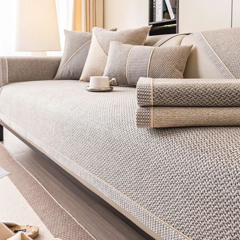 Breathable Cotton-Linen Sofa Cover 28x59 to 43x95 In | 7 Colors, 13 Sizes | Non-Slip Quilted Furniture Protector