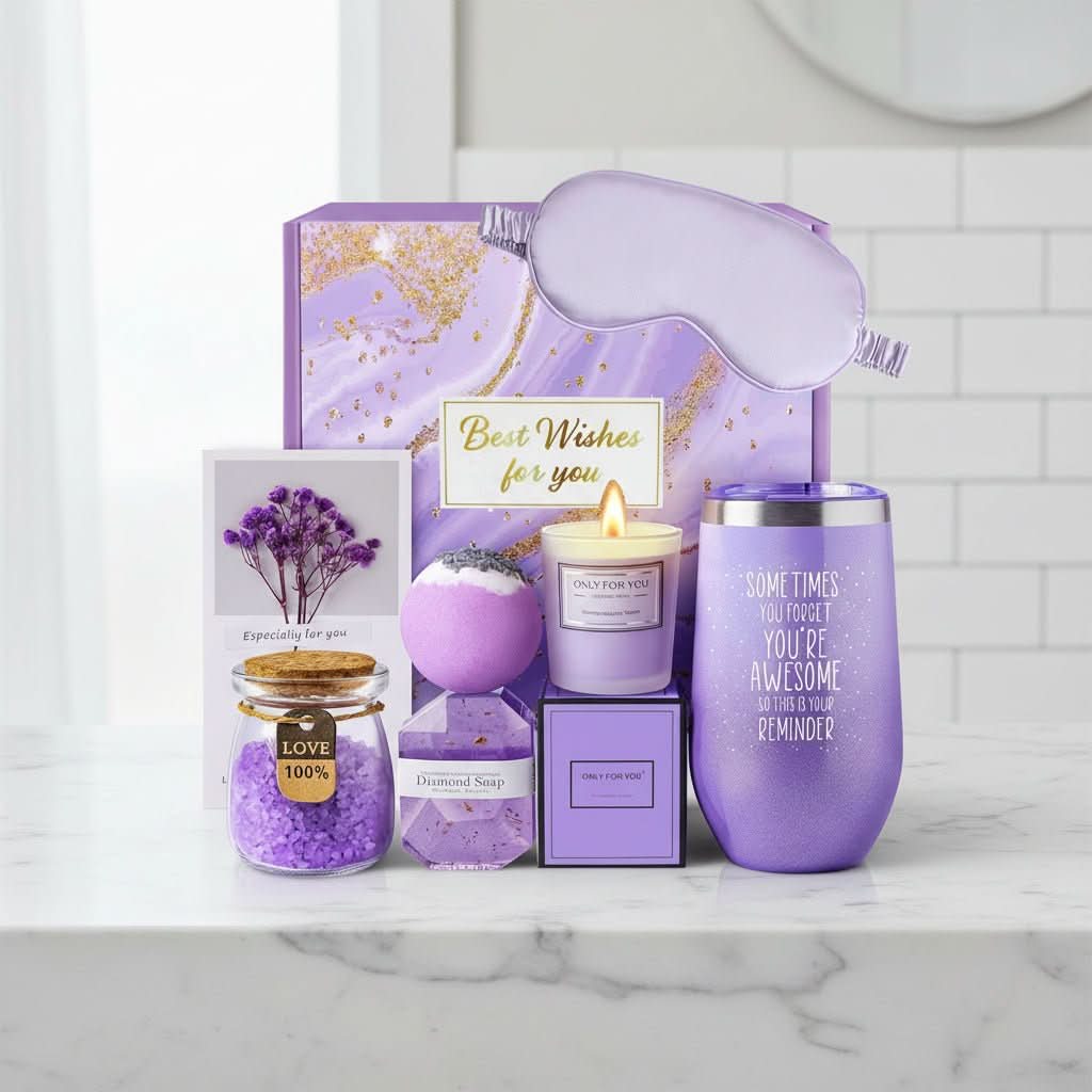 Luxury Spa Gift Basket | Pink or Purple | Aromatherapy & Bath Care Set for Birthdays, Holidays & Self-Care Gifting