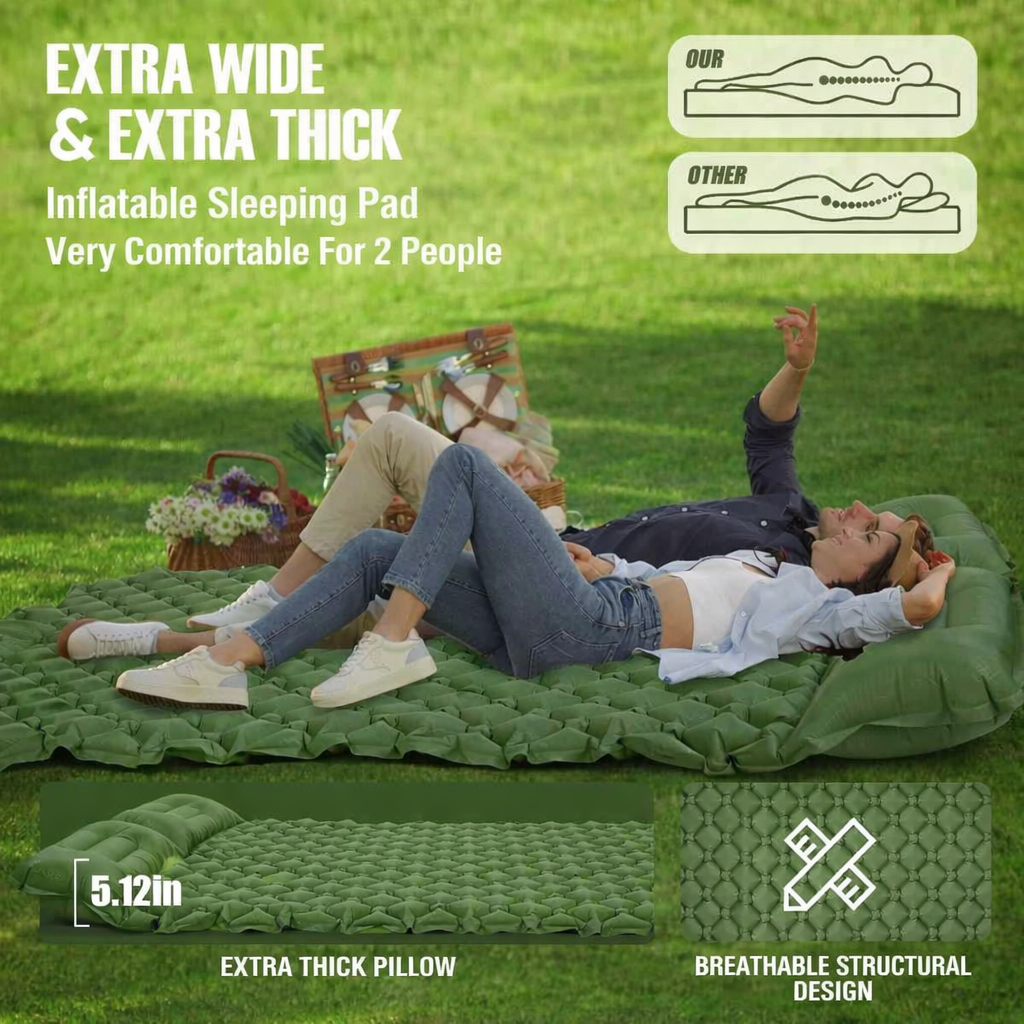 Extra-Wide Inflatable Camping Mattress | 8 Colors | Built-In Pump, TPU Nylon, Water-Resistant Outdoor Comfort