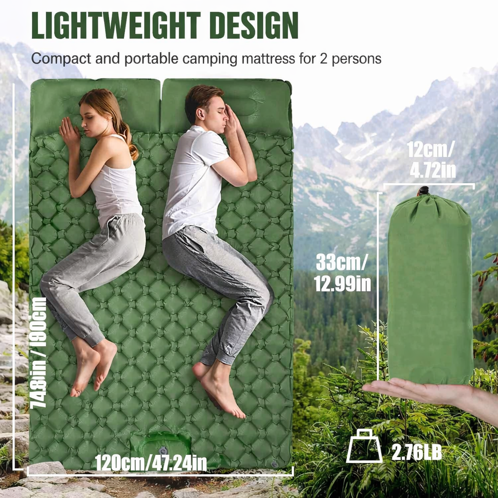 Extra-Wide Inflatable Camping Mattress | 8 Colors | Built-In Pump, TPU Nylon, Water-Resistant Outdoor Comfort