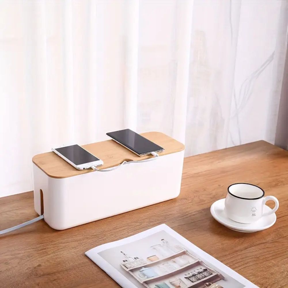 Bamboo Cable Organizer Box