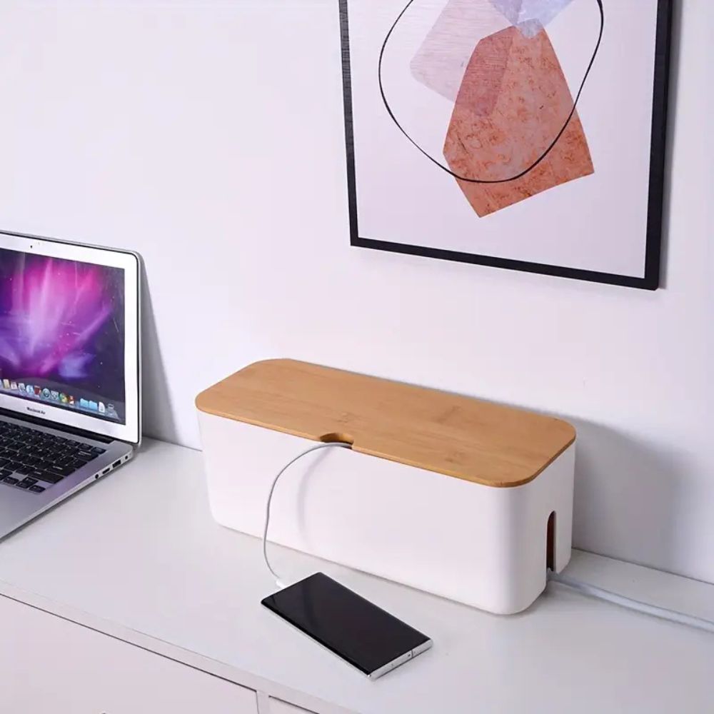 Bamboo Cable Organizer Box