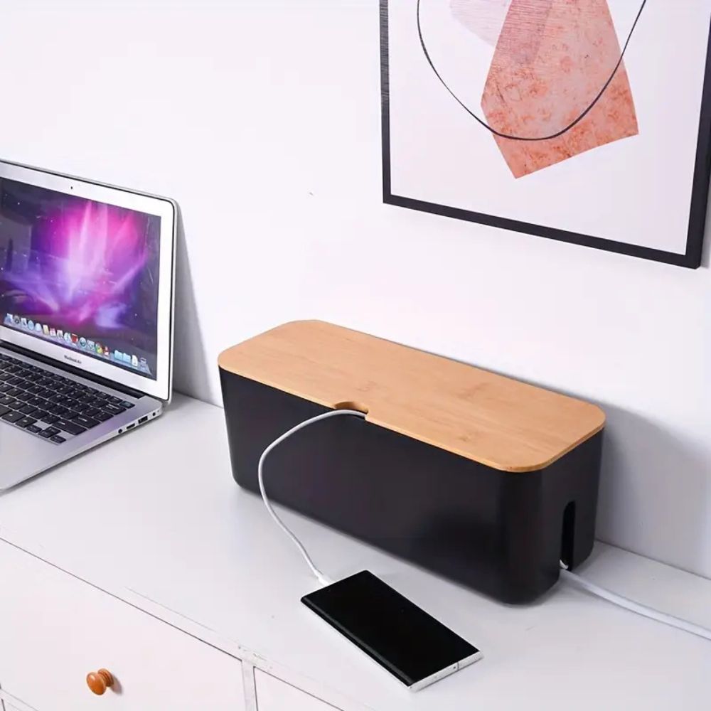 Bamboo Cable Organizer Box