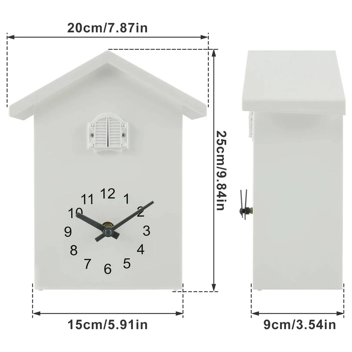 Cuckoo Wall Clock with a Swinging Pendulum and Bird Door | Plain Molded Plastic Case, 9.8 x 7.9 in | Green or White