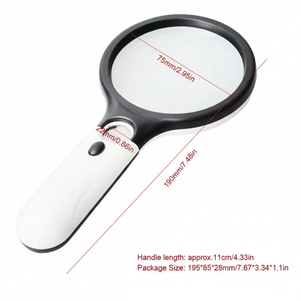 45x Handheld Magnifying Glass | Dual Lens with 3 LED Lights | Precision Inspection for Reading, Crafts and Jewelry