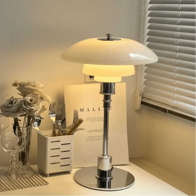 NORDILUX - Minimalist Dimmable Table Lamp with Warm LED Light - White silver