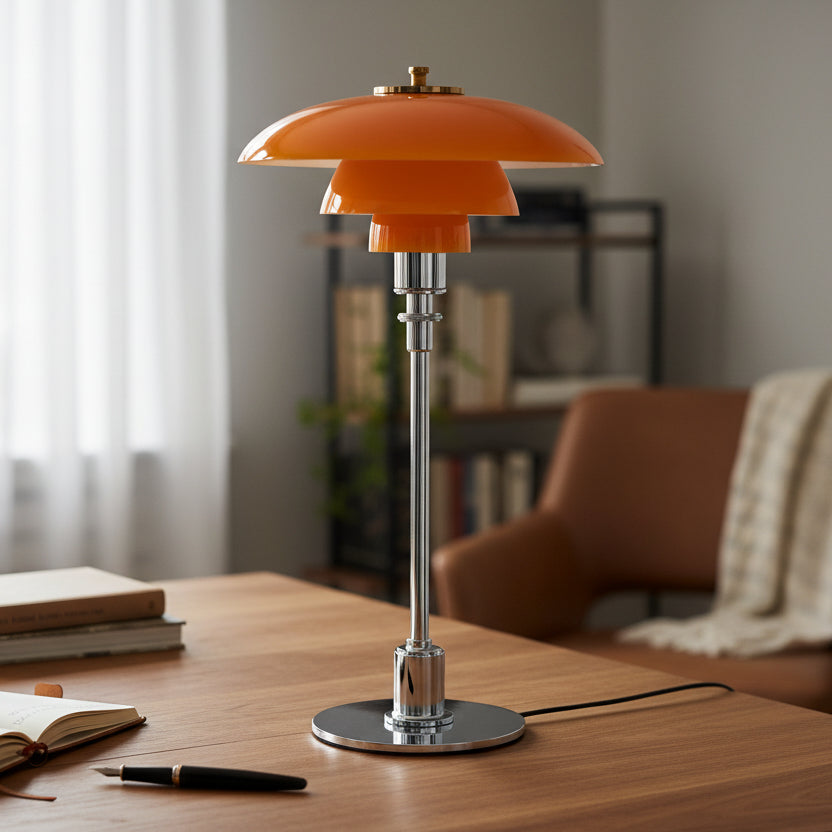 NORDILUX - Minimalist Dimmable Table Lamp with Warm LED Light - Amber silver
