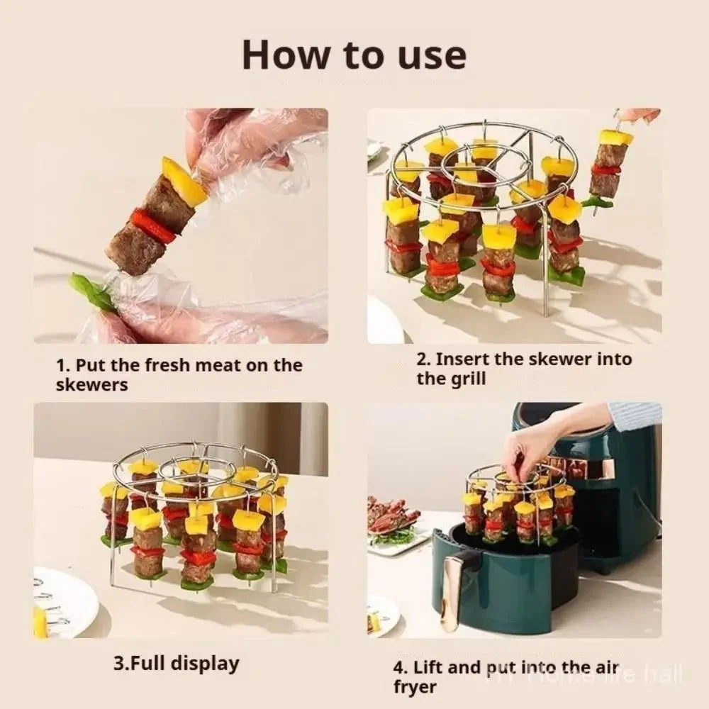 AIRSKEWER – Stainless Steel Grill for Air Fryer with Skewer Holder