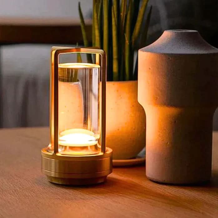 Cordless Crystal-Style Table Lamp 7 x 4 In | Dimmable Warm-Neutral-Cool | Gold, Black & Silver | 8-Hour USB Rechargeable Battery