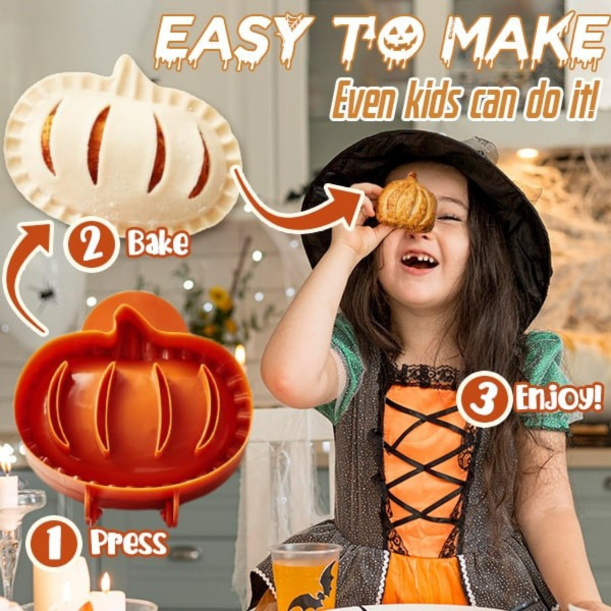 Halloween pie maker mold shaping a pumpkin hand pie