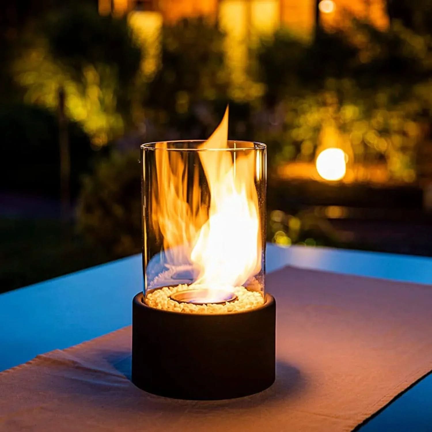 Bioethanol Table Fireplace | Smoke-Free Real Flame, Black or White | Modern Ambient Decor for Indoor or Outdoor