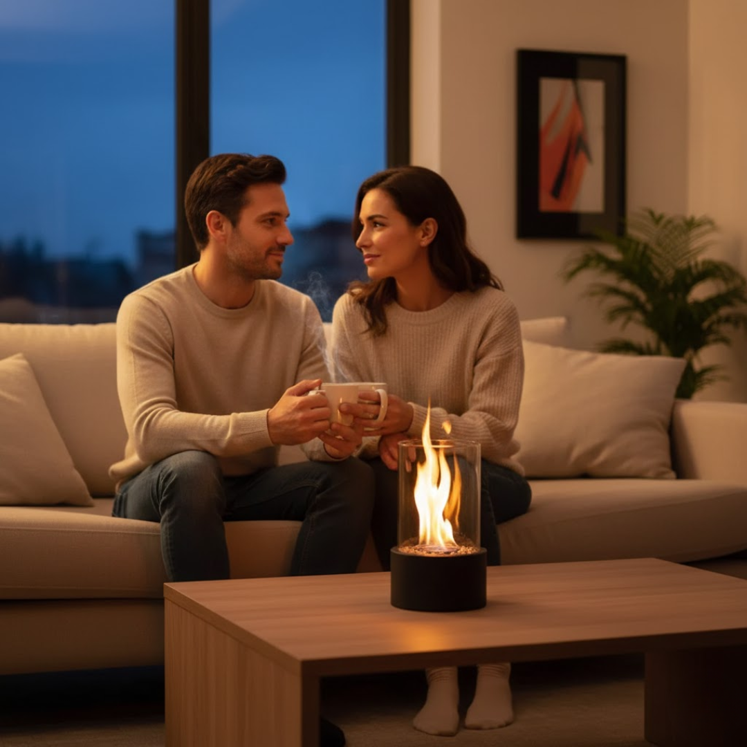Bioethanol Table Fireplace | Smoke-Free Real Flame, Black or White | Modern Ambient Decor for Indoor or Outdoor