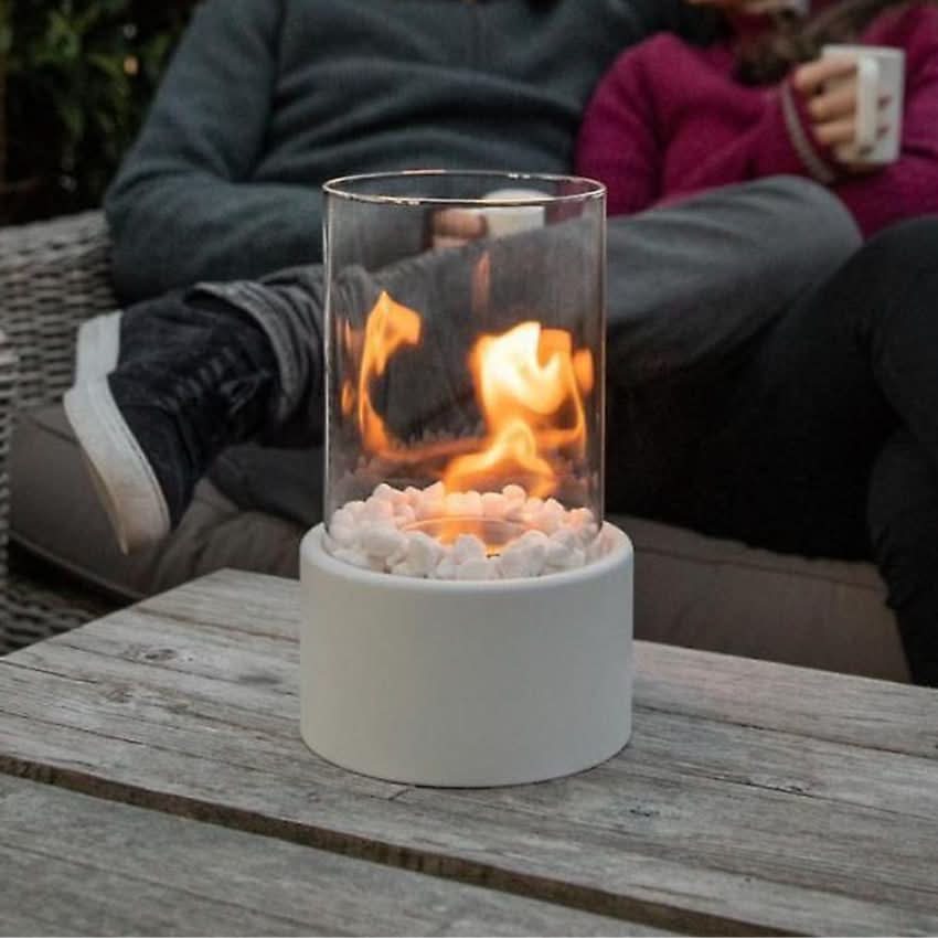 Bioethanol Table Fireplace | Smoke-Free Real Flame, Black or White | Modern Ambient Decor for Indoor or Outdoor