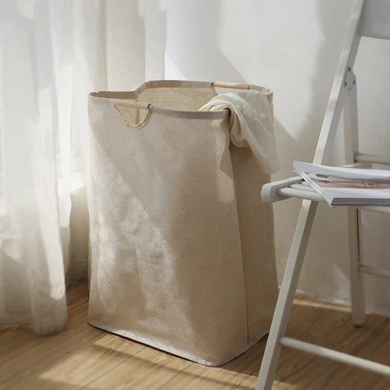 Foldable Laundry Organizer in Cotton Linen | Japanese Style Hamper with Carry Handles | Two Sizes, Stands Up Empty