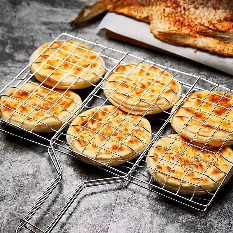 Large Capacity Metal BBQ Grill Basket | Rectangular Grid Design | Secure Flip for Fish, Veggies & Skewers Outdoors
