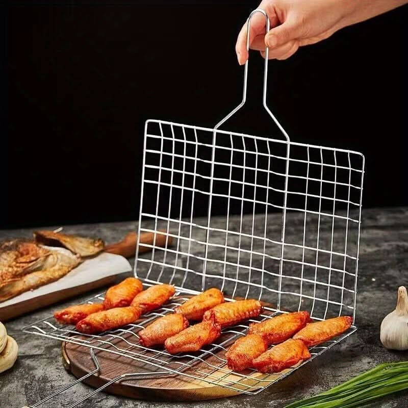 Large Capacity Metal BBQ Grill Basket | Rectangular Grid Design | Secure Flip for Fish, Veggies & Skewers Outdoors
