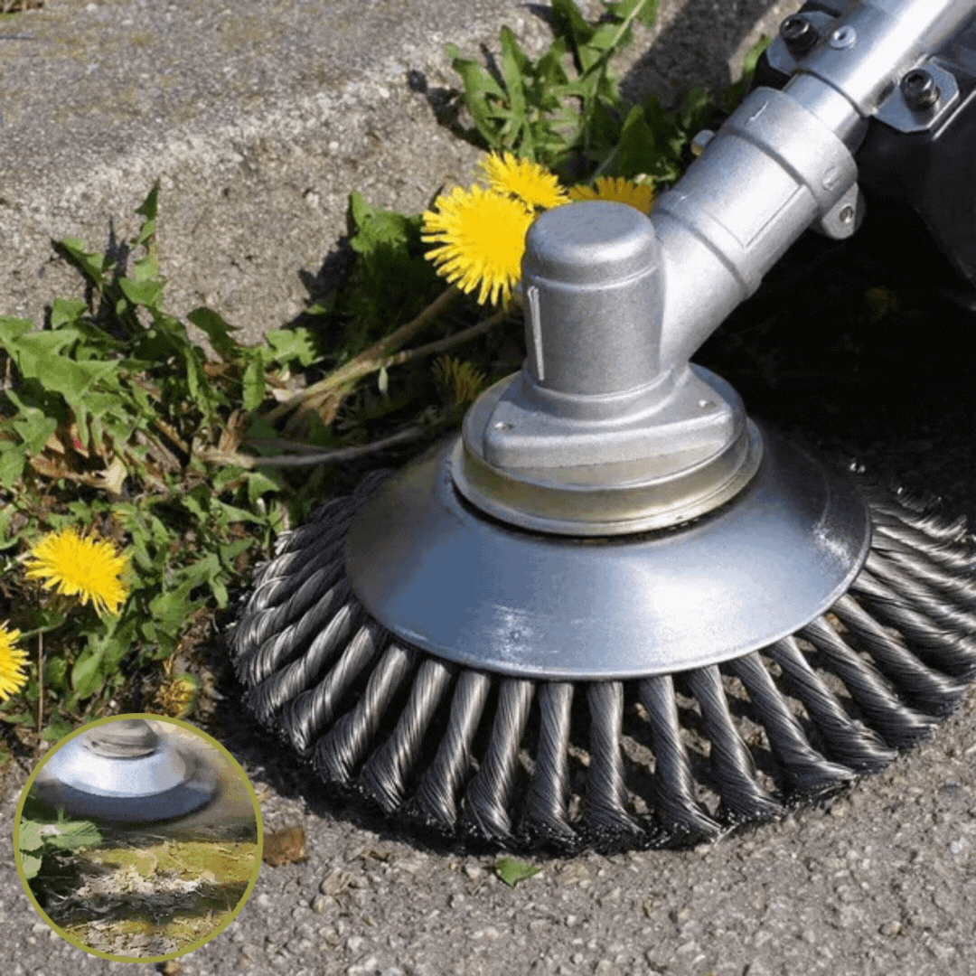 Carbon Steel Weed Brush Head for String Trimmer | 36 Braided Wire Knots That Cut Through Tough Grass | Garden Tool
