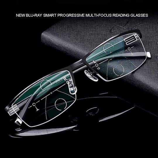 Progressive Multifocal Reading Glasses for Men and Women | Anti Glare Blue Light Lens | Black Metal Frame