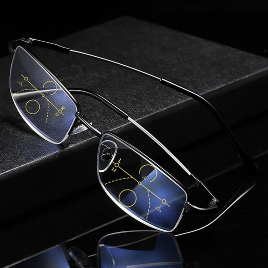 Progressive Multifocal Reading Glasses for Men and Women | Anti Glare Blue Light Lens | Black Metal Frame