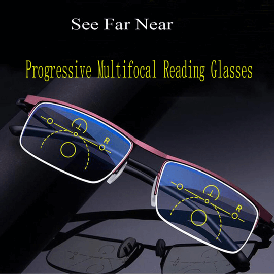 Progressive Multifocal Reading Glasses for Men and Women | Anti Glare Blue Light Lens | Black Metal Frame