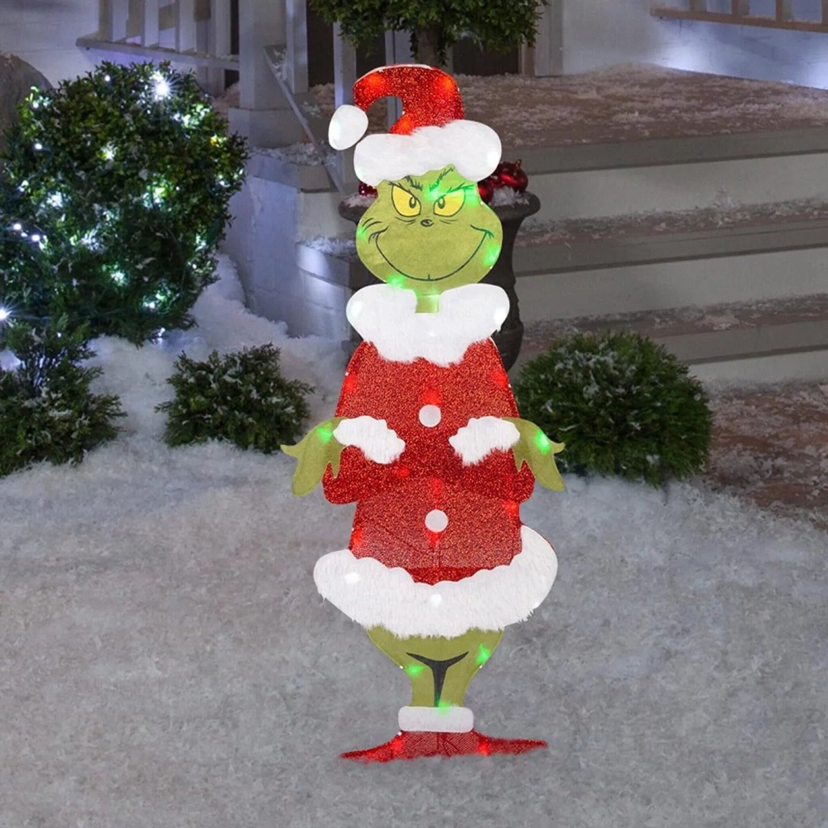 TWINKLON - Festive Grinch Garden Decoration with LED Lighting for Christmas Atmosphere Outdoors - A
