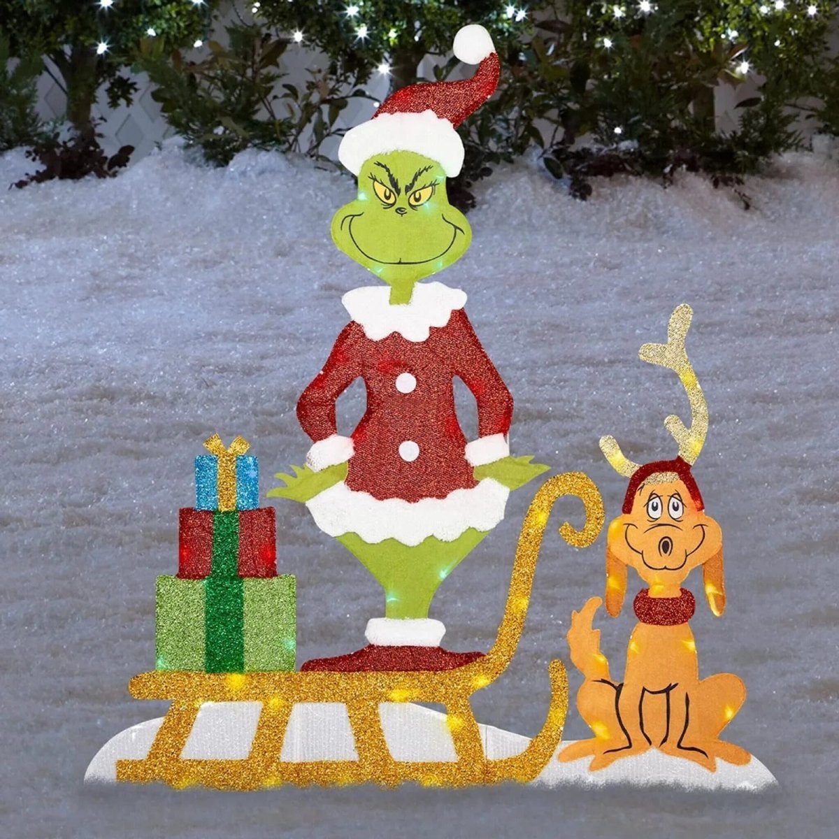 TWINKLON - Festive Grinch Garden Decoration with LED Lighting for Christmas Atmosphere Outdoors - D