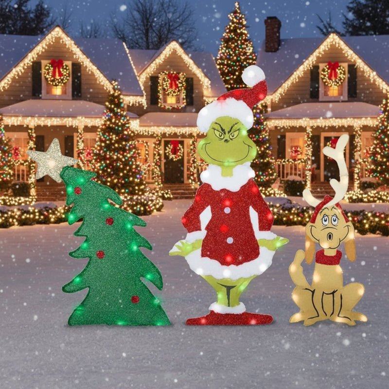 TWINKLON - Festive Grinch Garden Decoration with LED Lighting for Christmas Atmosphere Outdoors - C