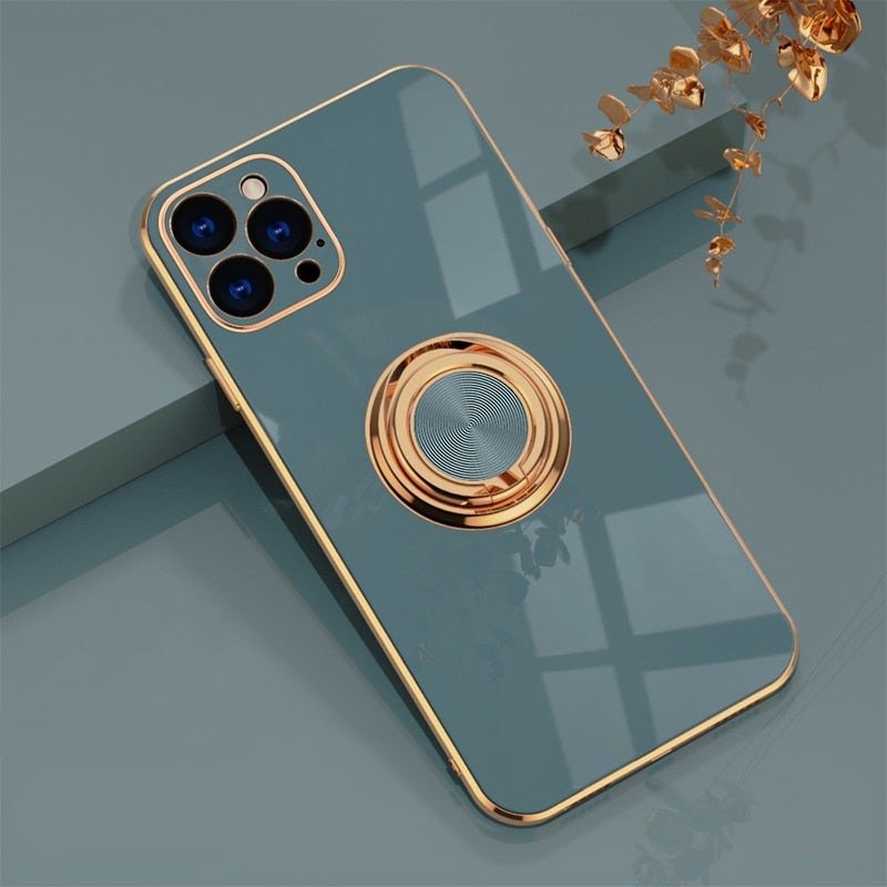 Phone Case with Rotating Metal Ring Stand | Magnetic Back for Car Mounts | 16 iPhone Models, 5 Colors