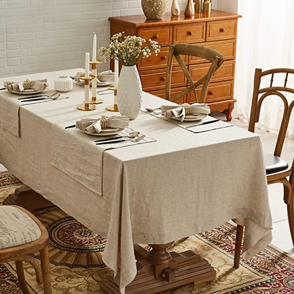 Linen Tablecloth in Six Colors | Four Rectangular Sizes from 39 to 118 Inches | Keeps a Dining Table Covered and Clean