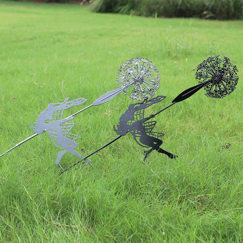 Fairy and Dandelion Garden Statue in Laser Cut Metal | Outdoor Lawn Stake Built to Stay Out All Year | Seven Designs