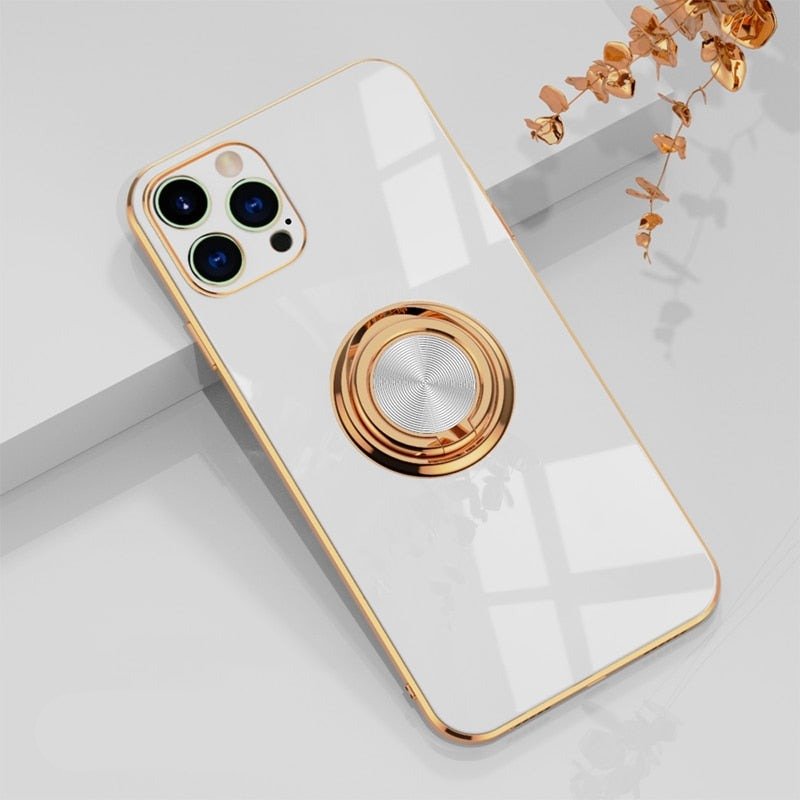 Phone Case with Rotating Metal Ring Stand | Magnetic Back for Car Mounts | 16 iPhone Models, 5 Colors