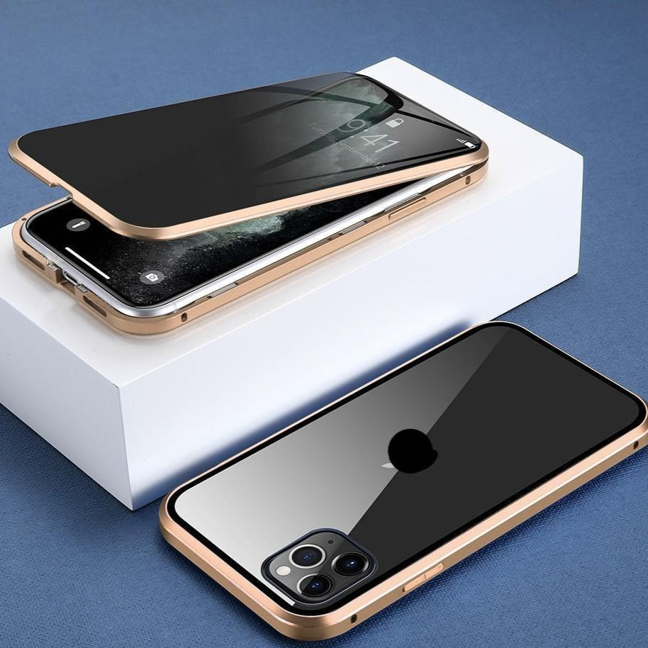 Privacy Phone Case for iPhone XS Max and Newer | Magnetic Metal Frame with Tempered Glass Front and Back | Five Color Finishes