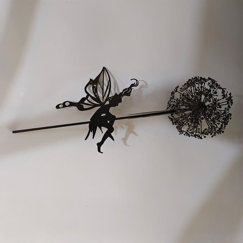 Fairy and Dandelion Garden Statue in Laser Cut Metal | Outdoor Lawn Stake Built to Stay Out All Year | Seven Designs