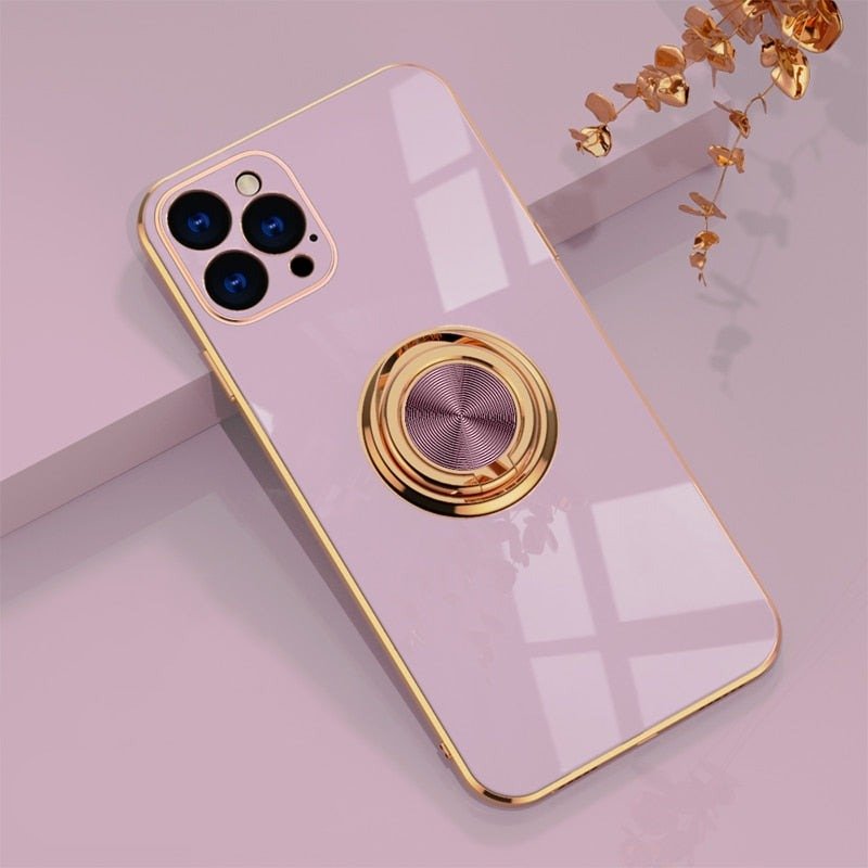 Phone Case with Rotating Metal Ring Stand | Magnetic Back for Car Mounts | 16 iPhone Models, 5 Colors