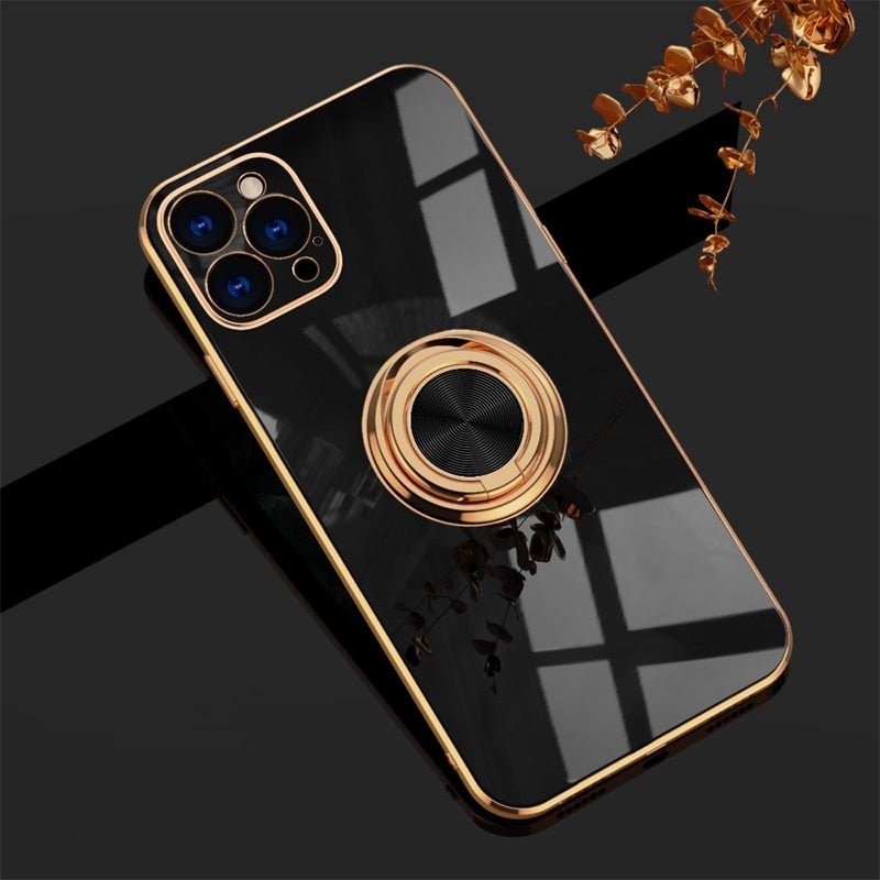 Phone Case with Rotating Metal Ring Stand | Magnetic Back for Car Mounts | 16 iPhone Models, 5 Colors