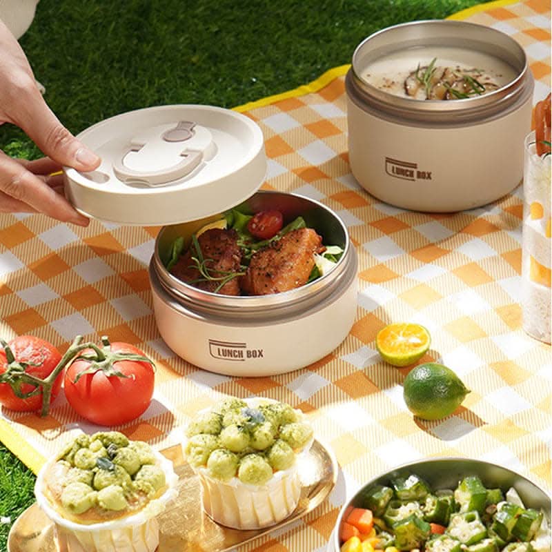 Insulated Stainless Steel Lunch Box | 420-620ml, Blue Brown or White | Double-Walled Leak-Proof Design for Warm Meals