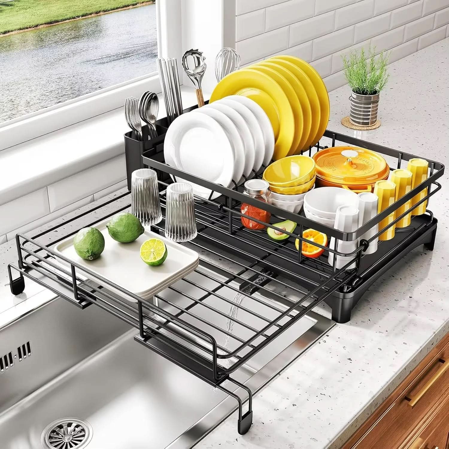 Stainless Steel Dish Rack with Drainboard & Cutlery Holder | Standard or Premium | Rust-Resistant Kitchen Organizer
