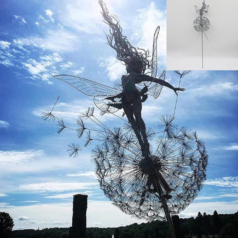Fairy and Dandelion Garden Statue in Laser Cut Metal | Outdoor Lawn Stake Built to Stay Out All Year | Seven Designs