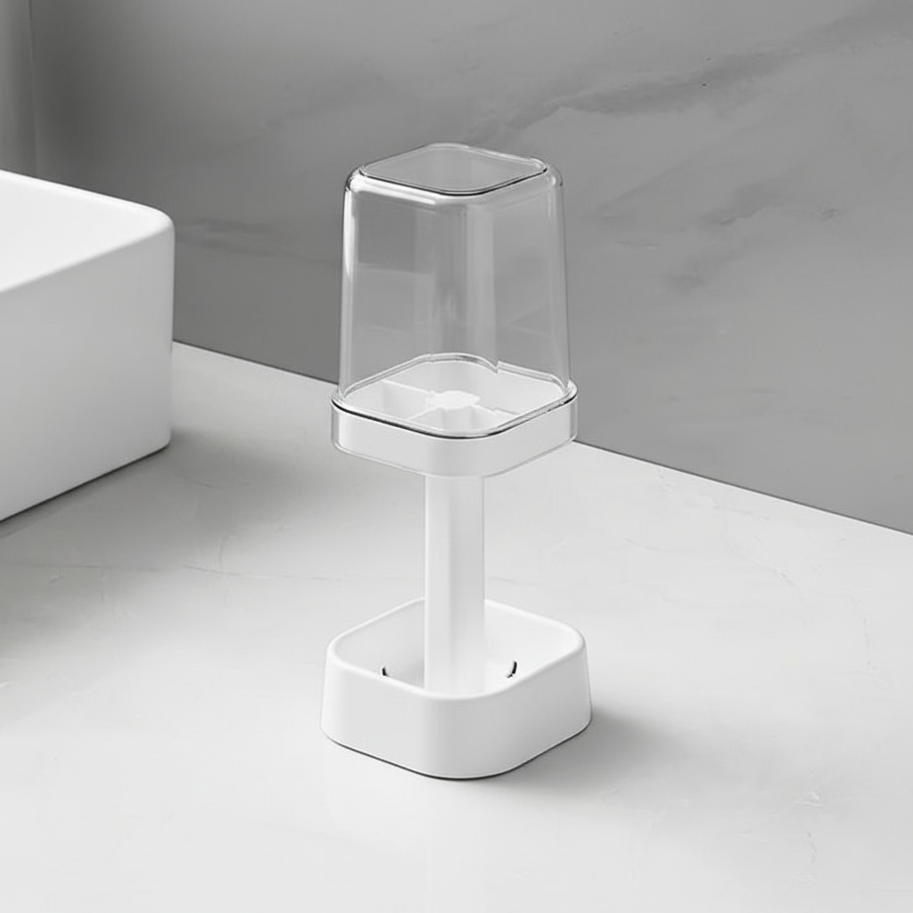 Toothbrush Holder with Dust Lid in Food-Grade Plastic | Bathroom Counter Organizer for Floss and Toothpaste | 4 Colors